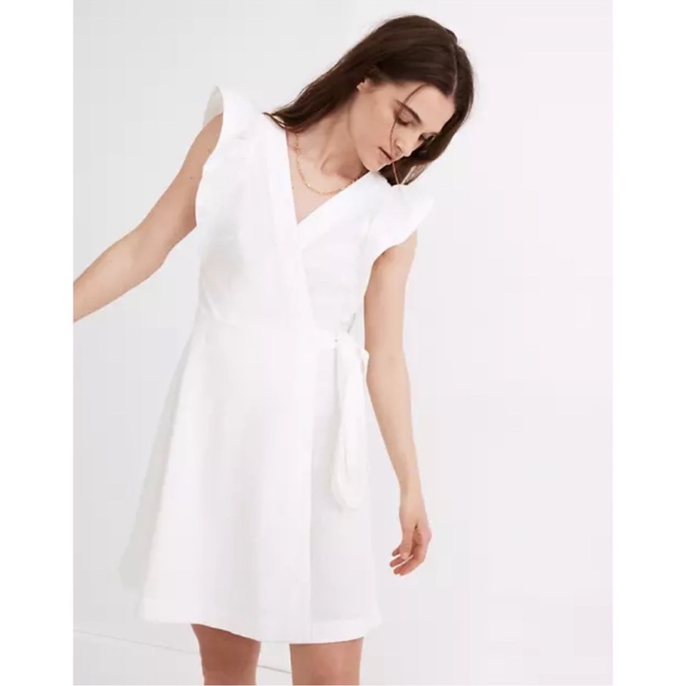 Madewell Ruffle Sleeve Wrap Mini Dress White NWT